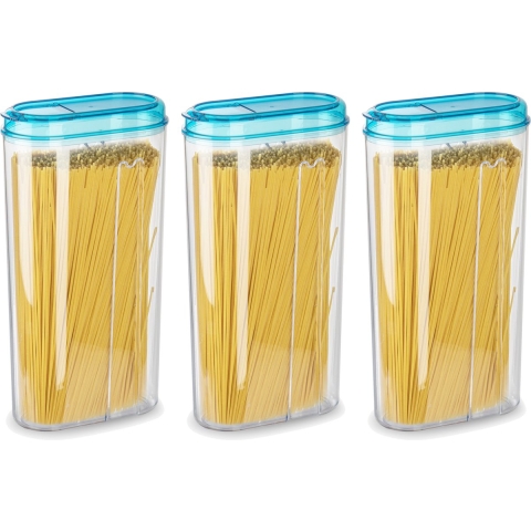 Voedselcontainer strooibus - 3x - blauw - 2350 ml - kunststof - 15 x 8 x 30 cm - voorraadpot -