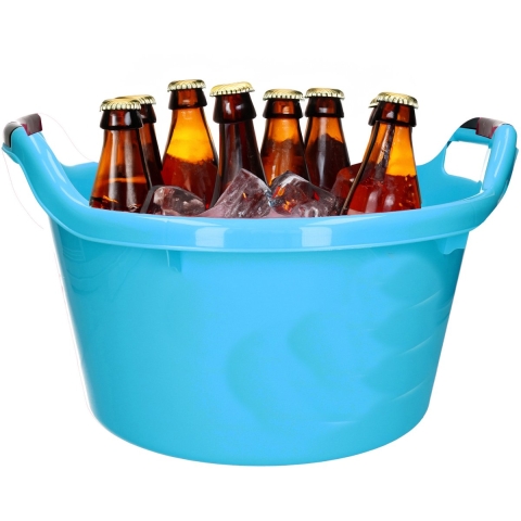 Bierflessen koelen emmer - 17L - blauw - kunststof - 45x27 cm - Met 24x grote ijsblokken houders -