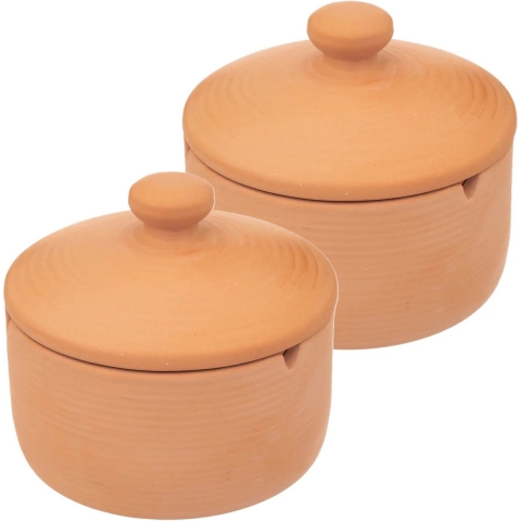 Asbak met stijlvolle deksel - 2x - Terracotta - D13 cm - steenrood - voor binnen/balkon/serre -