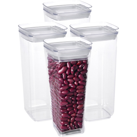 Voorraadpot - 4x - met deksel - 1,7L - kunststof - transparant - voorraadbus -