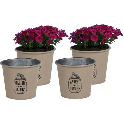 Plantenpot/bloempot voor buiten - 4x - zink - taupe - D19 x H16 cm -