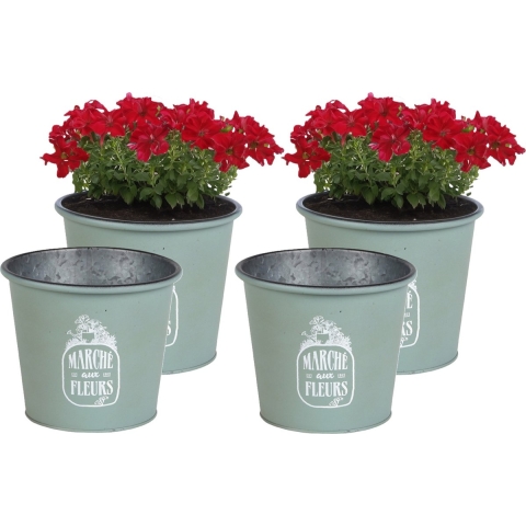 Plantenpot/bloempot voor buiten - 4x - zink - jadegroen - D19 x H16 cm -