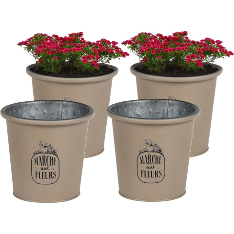 Plantenpot/bloempot voor buiten - 4x - zink - taupe - D14 x H13 cm -