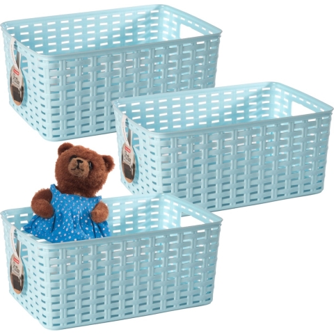 Opbergmand - 3x - Kastmand - rotan kunststof - lichtblauw - 6 Liter - 19 x 29 x 13 cm -