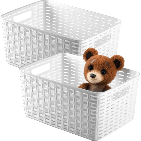 Opbergmand - 4x - Kastmand - rotan kunststof - ivoor wit - 10 Liter - 22 x 33 x 16 cm -