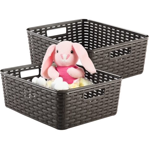 Opbergmand - 4x - Kastmand - rotan kunststof - choco bruin - 12 Liter - 30 x 37 x 13 cm -