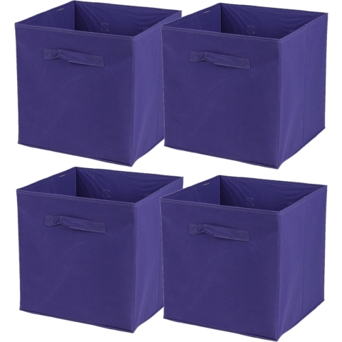 Opbergmand/kastmand Square Box - 4x - karton/kunststof - 29 liter - paars - 31 x 31 x 31 cm -