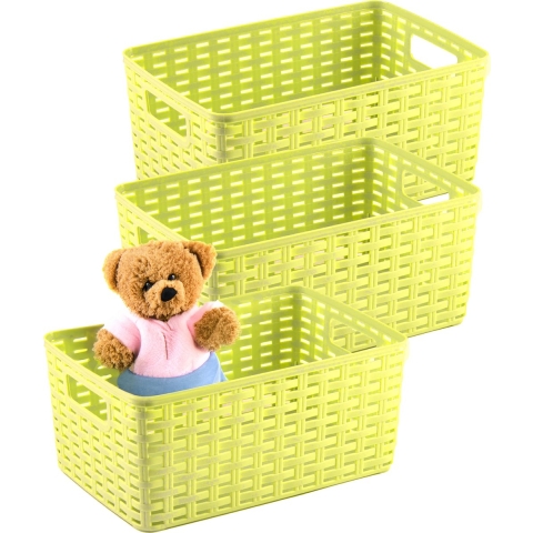 Opbergmand - 3x - Kastmand - rotan kunststof - limegroen - 12 Liter - 30 x 37 x 13 cm -