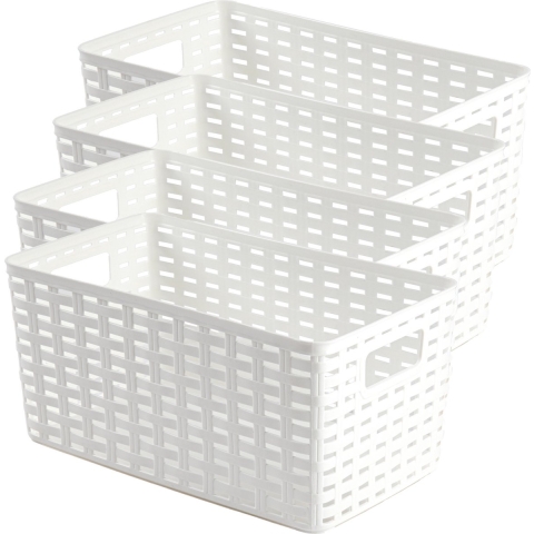 Opbergmand - 4x - Kastmand - rotan kunststof - wit - 5 Liter - 15 x 28 x 13 cm -