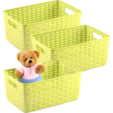 Opbergmand - 3x - Kastmand - rotan kunststof - limegroen - 6 Liter - 19 x 29 x 13 cm -