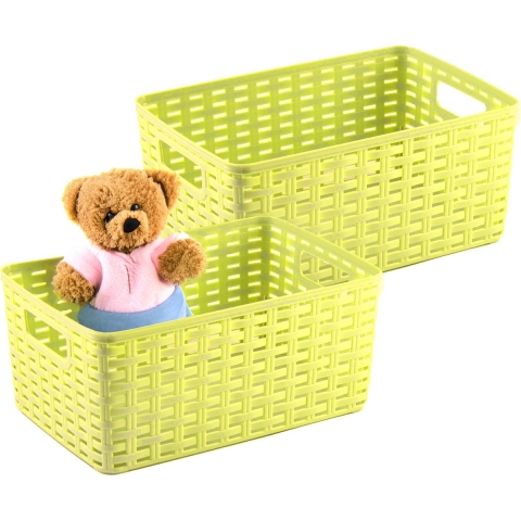 Opbergmand - 4x - Kastmand - rotan kunststof - limegroen - 6 Liter - 19 x 29 x 13 cm -