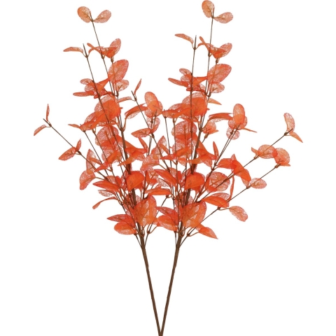 Kunstbloem Eucalyptus tak Silk - 2x - 72 cm - oranje - losse steel - Kunst zijdebloemen -