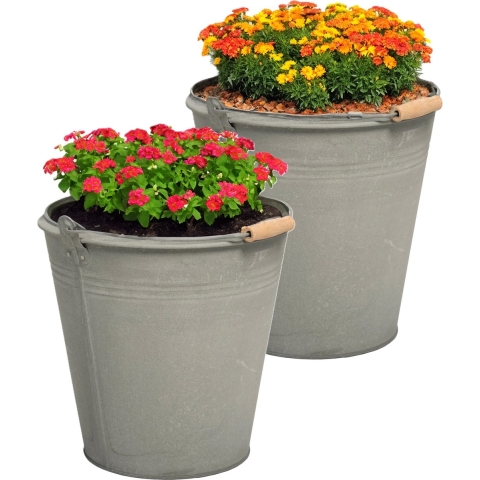 Plantenpot/bloempot emmer Eddy - 2x - zink - zilver - D30 X H29 cm -