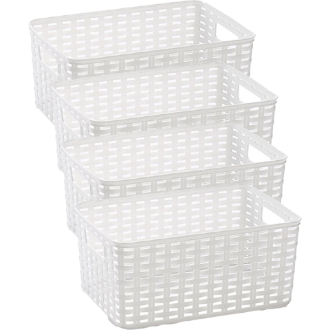 Opbergmand - 4x - Kastmand - rotan kunststof - wit - 6 Liter - 19 x 29 x 13 cm -