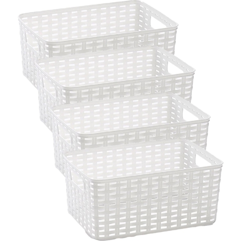 Opbergmand - 4x - Kastmand - rotan kunststof - wit - 10 Liter - 22 x 33 x 16 cm -