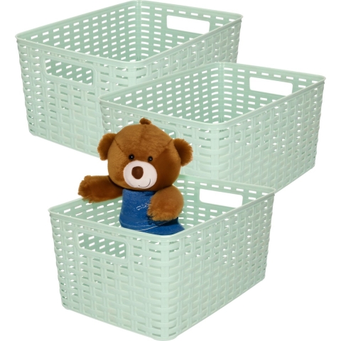 Opbergmand - 3x - Kastmand - rotan kunststof - mintgroen - 10 Liter - 22 x 33 x 16 cm -