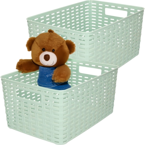 Opbergmand - 4x - Kastmand - rotan kunststof - mintgroen - 10 Liter - 22 x 33 x 16 cm -