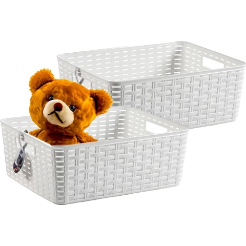 Opbergmand - 4x - Kastmand - rotan kunststof - wit - 12 Liter - 30 x 37 x 13 cm -