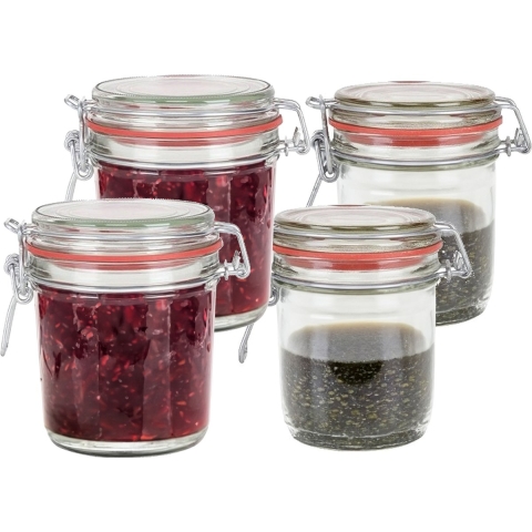 Weckpotten/inmaakpotten - set 4x stuks - 300 ml/400 ml - glas - met beugelsluiting -