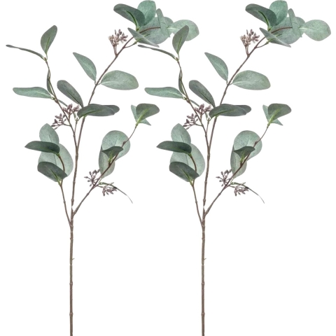 Kunstbloem Eucalyptus tak - 2x - 73 cm - groen - losse steel - Kunst zijdebloemen -