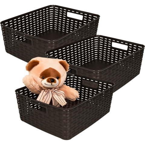 Opbergmand - 3x - Kastmand - rotan kunststof - donkerbruin - 12 Liter - 30 x 37 x 13 cm -