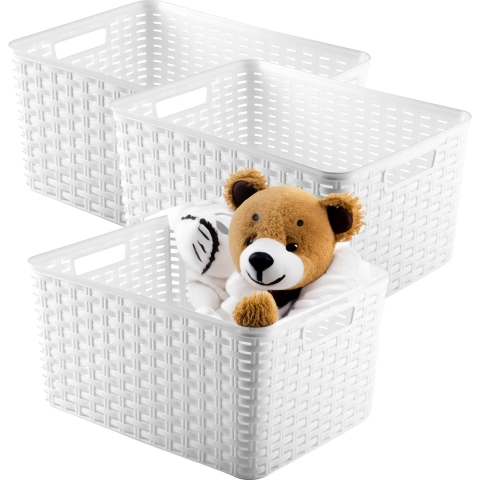 Opbergmand - 3x - Kastmand - rotan kunststof - wit - 18 Liter - 29 x 39 x 20 cm -