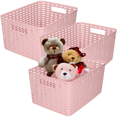 Opbergmand - 3x - Kastmand - rotan kunststof - oud roze - 18 Liter - 29 x 39 x 20 cm -