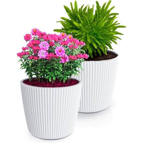 Plantenpot/bloempot Buckingham - 2x - buiten/binnen - kunststof - ivoor wit - D29 x H26 cm -