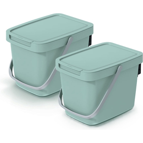 GFT aanrecht afvalbakje - 2x - mintgroen - 6L - afsluitbaar - 20 x 26 x 20 cm - klepje/hengsel -