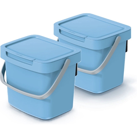 GFT aanrecht afvalbakje - 2x - lichtblauw - 3L - afsluitbaar - 19 x 17 x 15 cm - klepje/hengsel -