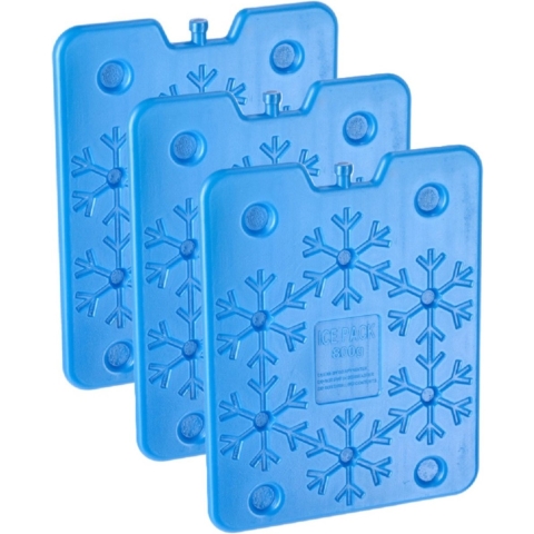 Plat groot koelelement - 3x - blauw - kunststof - 800 ml - 25 x 32 cm -