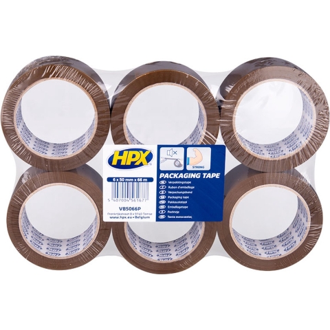 HPX Verpakkingstape flatpack | 6 rollen | Bruin | 50mm x 66m - VB5066P VB5066P