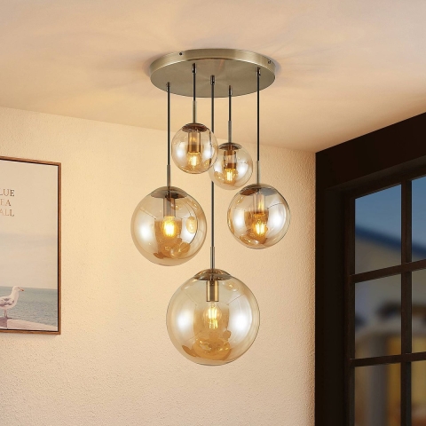 Lindby - Teeja 5 Cluster Hanglamp Amber