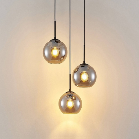 Lindby - Jurian 3 Round Hanglamp Black/Smoke