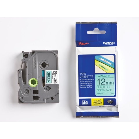 Brother TZe-731 Labeltape Kunststof Tapekleur: Groen Tekstkleur: Zwart 12 mm 8 m