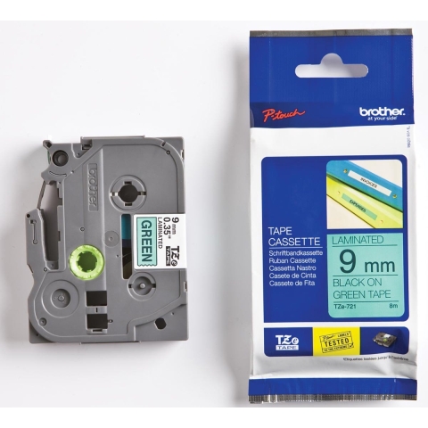 Labeltape Brother TZe, TZ TZe-721 Kunststof Tapekleur: Groen Tekstkleur:Zwart 9 mm 8 m