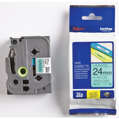 Labeltape Brother TZe, TZ TZe-751 Kunststof Tapekleur: Groen Tekstkleur:Zwart 24 mm 8 m