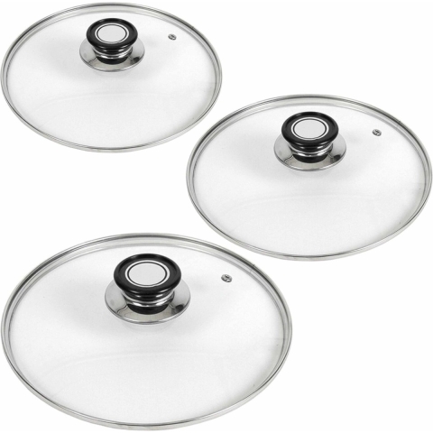 Set van 3x stuks universele glazen pannendeksels voor pannen van 16, 20 en 24 cm -
