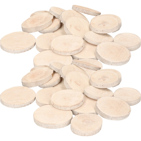 60x stuks houten decoratie boomschijven/boomschijfjes wit (white wash) 6-8 cm -