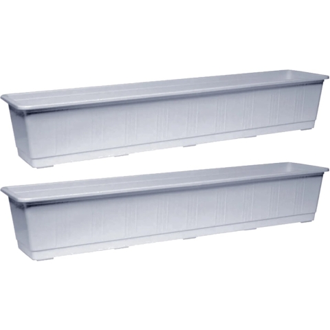 Geli Plantenbak - 2x - licht grijs - rechthoekig - kunststof - 80 x 17,5 x 14,5 cm -