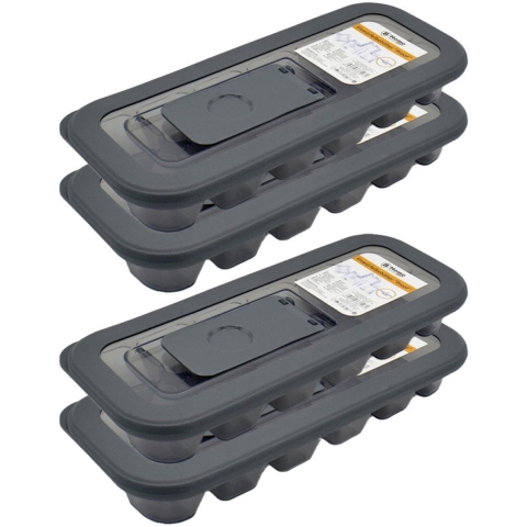 IJsblokjesvorm met deksel - 4x - 12 ijsklontjes - kunststof - grijs -