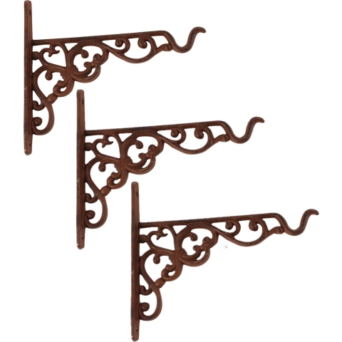 Esschert Design Muurhaak / plantenhaak met sierkrullen - 3x stuks - plantenpotten - gietijzer - 20 x -