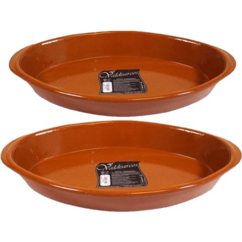 Set van 2x stuks tapas ovenschalen/serveerschalen terracotta Fontein 5 en 2.8 liter -