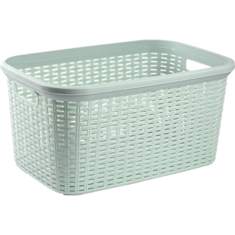 Plasticforte Wasmand - Set van 2x stuks - 35 liter - rotan - mintgroen - kunststof - 53 x 36 x 26 cm -