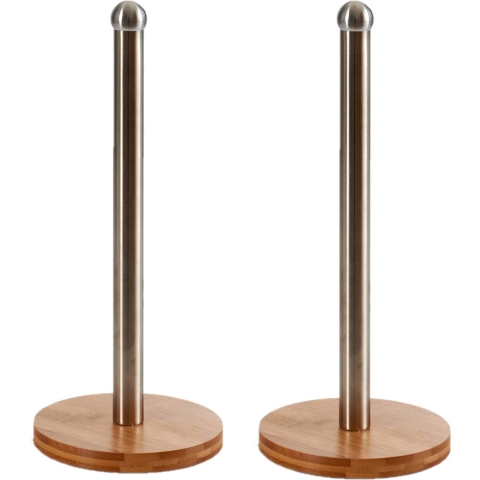 2x stuks bamboe houten keukenrolhouders rond 15 x 33 cm -