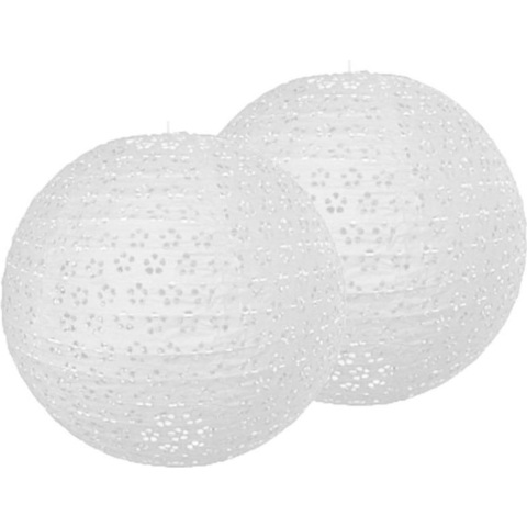 Luxe bol feest lampion - 4x stuks - wit - bloem motief - dia 35 cm - papier -