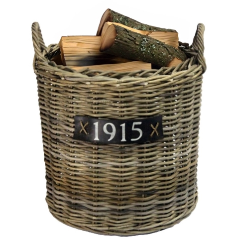 Haardmand - op wieltjes - bruin - rond - D50 x H50 cm - rotan - gevlochten riet - mand -