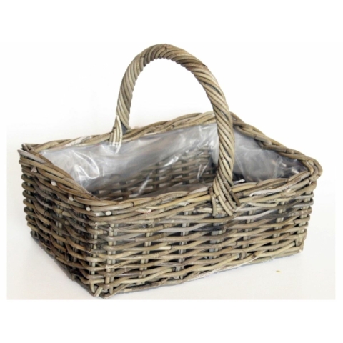 Picknickmand met hengsel - bruin - 40 x 28 x 30 cm - rotan - gevlochten riet - hengselmand -