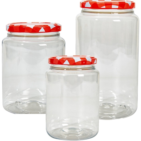 Weckpot/voorraadpotten set Classico - 9x stuks - 500/1000/1500 ml - kunststof - draaideksel - rood -