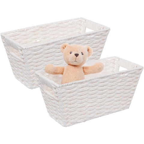 5Five Rieten opbergmand - 2x - gevlochten rechthoek - wit - 31 x 15 x 15 cm -